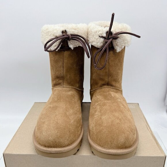 UGG Australia Sarissa Shearling Short Chestnut Waterproof Boots Suede US 11 - Picture 4 of 12